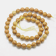 Natural Petrified Wood Beads Strands, Dyed, Faceted, Round, 6mm, Hole: 1mm; about 63pcs/strand, 15.55 inches(G-G542-6mm-06)