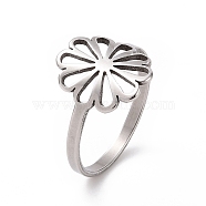201 Stainless Steel Flower Finger Ring, Hollow Wide Ring for Women, Stainless Steel Color, US Size 6 1/2(16.9mm)(RJEW-J051-30P)