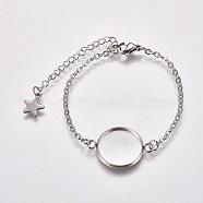 304 Stainless Steel Bracelet Making, with Lobster Claw Clasps, Cable Chains and Flat Round Cabochon Settings, Stainless Steel Color, Tray: 14mm, 5-1/2 inch(14cm)(STAS-L248-006P-A)