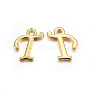 Golden Plated Alloy Letter Pendants, Rack Plating, Cadmium Free & Lead Free, Letter.T, 13x12x2mm, Hole: 1.5mm(X-PALLOY-J718-01G-T)