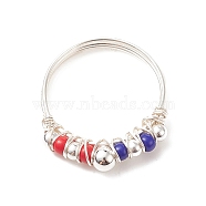 Independence Day Japanese Seed Braided Bead Finger Ring, Silver Brass Wire Wrapped Jewelry for Women, Colorful, Inner Diameter: 17.6mm(RJEW-TA00061)