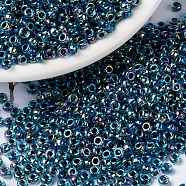 MIYUKI Round Rocailles Beads, Japanese Seed Beads, 8/0, (RR339) Blue Lined Aqua AB, 3mm, Hole: 1mm, about 422~455pcs/10g(X-SEED-G008-RR0339)