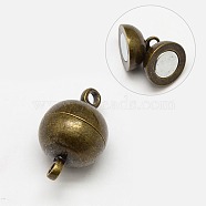 Brass Magnetic Clasps with Loops, Round, Antique Bronze, 14x8mm, Hole: 1.5mm(PALLOY-MC043-2AB)