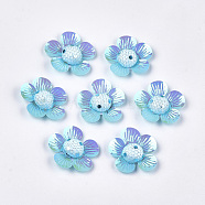 Foam Cabochons, with Sequins/ Paillettes and Polyester, Flower, Sky Blue, 42~44x43~45x10~12mm, about 100pcs/bag(KY-T007-02B)