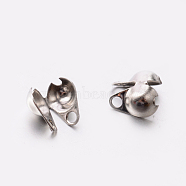 201 Stainless Steel Bead Tips, Calotte Ends, Clamshell Knot Cover, Stainless Steel Color, 6x4mm, Hole: 0.5mm, Inner Diameter: 3mm(STAS-E077-17)