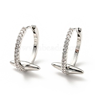 Clear Cubic Zirconia Bullet Shape Hoop Earrings, Brass Jewelry for Women, Cadmium Free & Lead Free, Platinum, 20x14mm, Pin: 0.7mm(EJEW-G295-05P)