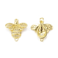 Brass Micro Pave Cubic Zirconia Connector Charms, Bees, Golden, 19.5x17x3.5mm, Hole: 1.5mm(KK-E068-VB364)