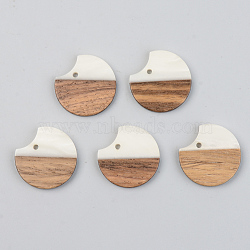 Opaque Resin & Walnut Wood Pendants, Gap Flat Round, Floral White, 23x24.5x3mm, Hole: 2mm(RESI-S389-038A-C04)