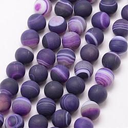 Natural Striped Agate/Banded Agate Bead Strands, Round, Grade A, Frosted, Dyed & Heated, Indigo, 8mm, Hole: 1mm, about 47pcs/strand, 15 inch(G-K166-12-8mm-02)