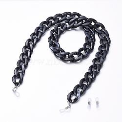 Eyeglasses Chains, Neck Strap for Eyeglasses, with Acrylic Curb Chains, 304 Stainless Steel Lobster Claw Clasps and  Rubber Loop Ends, Black, 30.7 inch(78cm)(AJEW-EH00021-08)