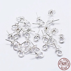 925 Sterling Silver Cup Pearl Bail Pin Pendants, For Half Drilled Beads, Silver, 7x3mm, Hole: 1.5mm, Pin: 0.6mm(STER-F036-04S-3mm)