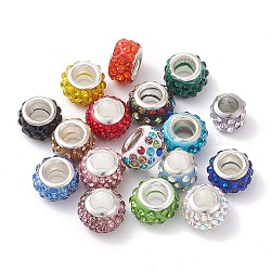 Rondelle Polymer Clay Rhinestone, European Large Hole Beads, Mixed Color, 9~11x7.5mm, Hole: 4.7~4.9mm(CLAY-XCP0001-26)