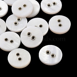 Natural Shell Buttons, 2-Hole Alloy Eyelet Flat Round Buttons, White, 12.5x2mm, Hole: 1.1mm(SH-CBAC226-01)