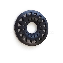 Wood Pendants, for Earring Jewelry Making, Donut with Flower, Black, 35mm(EJEW-PW0001-03B)