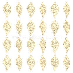 40Pcs Rack Plating 201 Stainless Steel Filigree Pendants, Etched Metal Embellishments, Nickel Free, Leaf, Real 18K Gold Plated, 19x10x0.4mm, Hole: 1.2mm(STAS-UN0049-89)