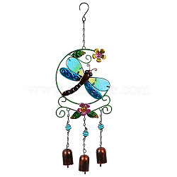 Glass Wind Chime, Art Pendant Decoration, with Iron Findings, for Garden, Window Decoration, Dragonfly, 510x160mm(PW23050384589)