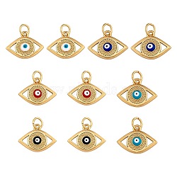 10Pcs 5 Colors Rack Plating Brass Enamel Pendants, with Jump Ring, Real 18K Gold Long-Lasting Plated, Evil Eye, Mixed Color, 11.5x16x2mm, Hole: 3.5mm, 2pcs/color(ENAM-SZ0002-79)