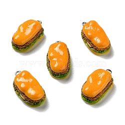 Opaque Resin Pendants, with Platinum Tone Iron Loops, Imitation Food, Hot Dog, Orange, 25.5x14x9.5~10mm, Hole: 2mm(RESI-D055-122P)
