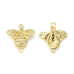 Brass Micro Pave Cubic Zirconia Connector Charms, Bees, Golden, 19.5x17x3.5mm, Hole: 1.5mm(KK-E068-VB364)