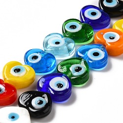 Handmade Evil Eye Lampwork Beads Strands, Heart, Colorful, 11.5x14x4.5mm, Hole: 1.2mm, about 28pcs/strand, 12.40''(31.5cm)(X-LAMP-E023-07C-09)