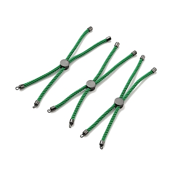 Half Finished Twisted Milan Rope Slider Bracelets, with Rack Plating Brass Cord Ends & Open Loop, Cadmium Free & Lead Free, for Connector Charm Bracelet Making, Gunmetal, Green, 222~230x3mm