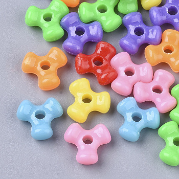 Opaque Acrylic Beads, Tri Bead Spacers, Triangle, Mixed Color, 11x10x4.5mm, Hole: 2mm, about 3100pcs/500g