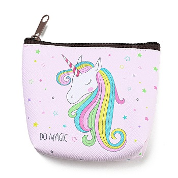 Unicorn Pattern PU Leather Wallets with Iron Zipper & PVC Findings, Change Purse, Clutch Bag for Women, Colorful, 9.5~9.8x10.8~11x2.4~2.8cm