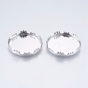 Tarnish Resistant 304 Stainless Steel Lace Edge Bezel Cups, Cabochon Settings, Flat Round, Stainless Steel Color, Tray: 25mm, 26x4.5mm