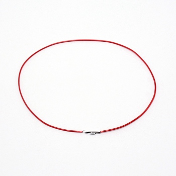 Polyester Waxed Cords Necklace Making, with 304 Stainless Steel Bayonet Clasps, Stainless Steel Color, Red, 51x0.2cm