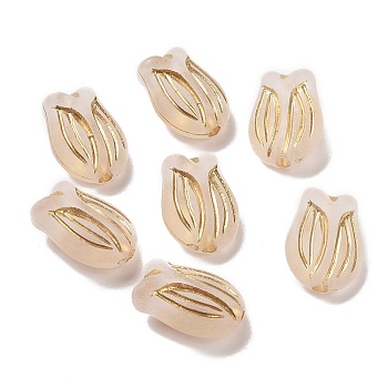 Plating Acrylic Beads, Golden Metal Enlaced, Frosted, Flower, Moccasin, 16x11.5x7mm, Hole: 2mm, about 670pcs/500g