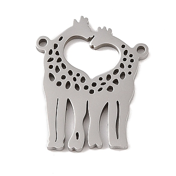 201 Stainless Steel Pendants, Giraffe with Heart Charm, Stainless Steel Color, 25.5x20x1.5mm, Hole: 1mm
