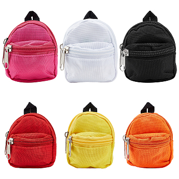 Elite 6Pcs 6 Style Casual Mini Cloth Doll Backpack, with Zipper, for Girl BJD Accessory Bag, Mixed Color, 75~92x73~80x7~32mm, 1pc/style