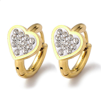 Crystal Rhinestone Heart Hoop Earrings, Vacuum Plating 202 Stainless Steel Earrings with 304 Stainless Steel Pins for Women, Golden, 15x17x2.5mm, Pin: 1mm