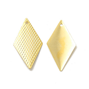 Brass Pendant, Cadmium Free & Lead Free, Long-Lasting Plated, Rhombus Charm, Real 24K Gold Plated, 18x9.5x0.4mm, Hole: 0.8mm