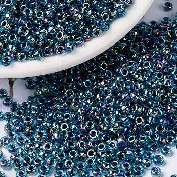 MIYUKI Round Rocailles Beads, Japanese Seed Beads, 8/0, (RR339) Blue Lined Aqua AB, 3mm, Hole: 1mm, about 422~455pcs/10g