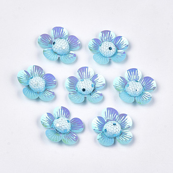 Foam Cabochons, with Sequins/ Paillettes and Polyester, Flower, Sky Blue, 42~44x43~45x10~12mm, about 100pcs/bag