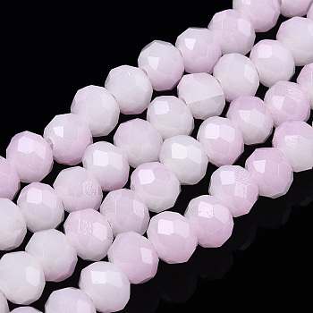 Two-Tone Imitation Jade Glass Beads Strands, Faceted, Rondelle, Plum, 6x5mm, Hole: 1.4mm, about 85~90pcs/strand, 15.35 inch~16.34 inch(39~41.5cm)