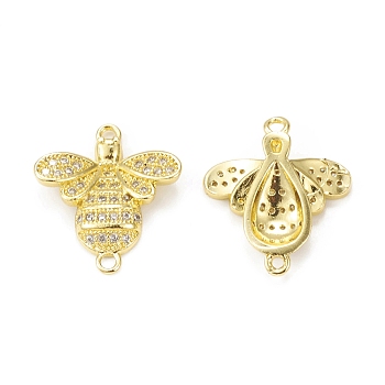 Brass Micro Pave Cubic Zirconia Connector Charms, Bees, Golden, 19.5x17x3.5mm, Hole: 1.5mm
