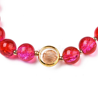 Round Glass Beaded Stretch Bracelet with Gold Plated Brass Ring for Women(BJEW-N018-02D)-2