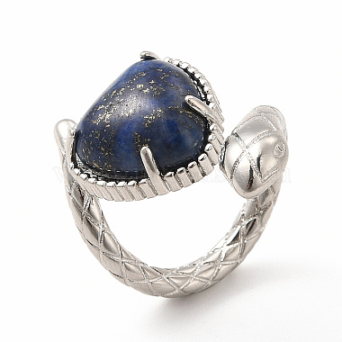 Natural Lapis Lazuli Heart with Snake Open Cuff Ring(RJEW-P082-02P-10)-2