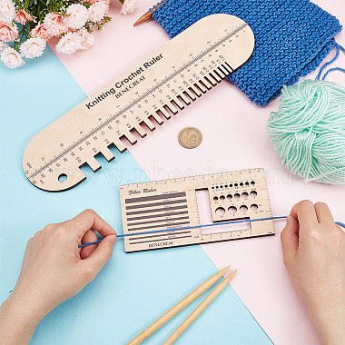Oval & Rectangle Wooden Knitting Needle Gauge & Yarn Wrap Guide Board(DIY-WH0033-88)-3