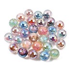 Plating Transparent Resin Beads, Round with Flower, with Glitter Powder, Mixed Color, 16~16.5mm, Hole: 2.5mm(RE-CBA5A76-14)