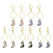 Rack Plating Alloy Cat Dangle Leverback Dangle Earrings, Golden Brass Long Drop Earrings, Mixed Color, 66x19.5mm(EJEW-JE05502)