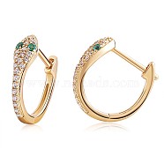 925 Sterling Silver Snake Hoop Earrings with Cubic Zirconia for Women, Real 18K Gold Plated, 14.5x14.5x4mm, Pin: 0.8mm(JE960A)