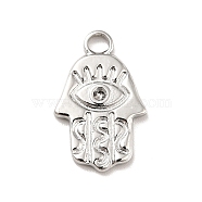 304 Stainless Steel Pendants Rhinestone Settings, Religion, Hamsa Hand with Eye, Stainless Steel Color, Fit for 1.2mm Rhinestone, 17.5x11x2mm, Hole: 2.5mm(STAS-E176-14P)