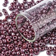 6/0 Opaque Colors Lustered Round Glass Seed Beads, Indian Red, Size: about 4mm in diameter, hole:1.5mm, about 495pcs/50g(X-SEED-A012-4mm-126)