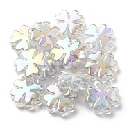 UV Plated Acrylic Beads, Iridescent, Bead in Bead, Clover, WhiteSmoke, 25x25x8mm, Hole: 3mm(SACR-G033-03B)