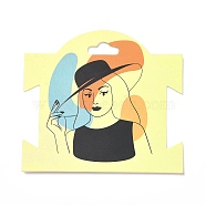 Paper Hair Clip Display Cards, Hair Bow Holder Cards, Hair Accessories Supplies, Woman Pattern, Yellow, 9x10x0.03cm, Hole: 8.5x20mm(DIY-B061-09C)