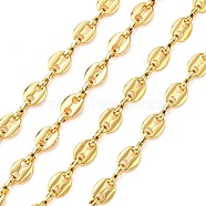 Brass Coffee Bean Chains, Unwelded, Lead Free & Nickel Free & Cadmium Free, Real 18K Gold Plated, 8x6x1mm, Ring: 1x3mm(CHC-P0006-03G-NR)