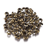 Brass Crimp Beads Covers, Antique Bronze, 4x3.5x2.5mm, Hole: 1mm, about 100pcs/bag(KK-CJC0001-06A-AB)